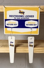 SUNOCO GASOLINE RESTROOMS KEY HANGER WITH FOBS GAS OIL GARAGE STATION SIGN