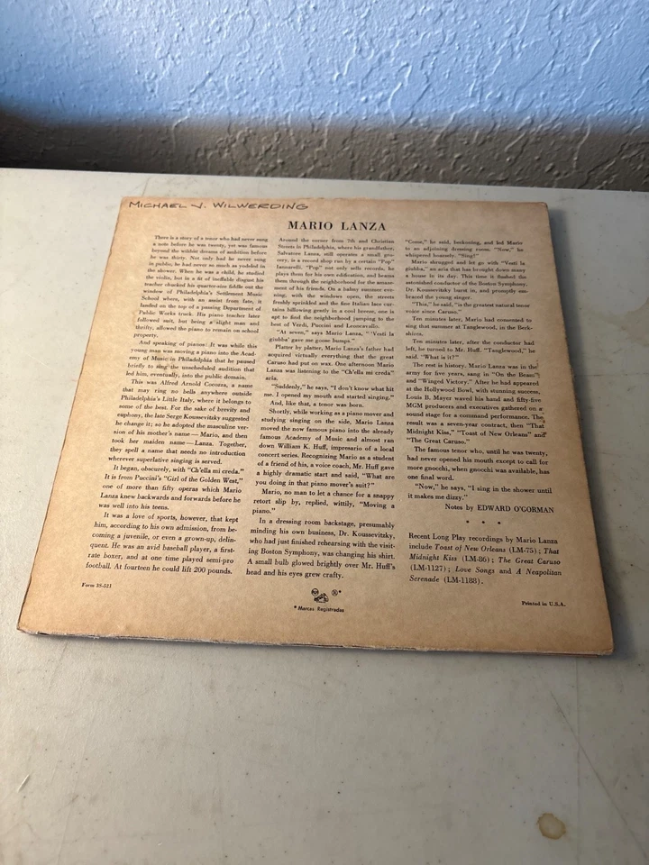 MARIO LANZA ПОЕТ РОЖДЕСТВЕНСКИЕ ПЕСНИ 10» LP 1951 RCA МОНО LM155 ВИНИЛ ПРАЗДНИК VG/VG - Изображение 2 из 4