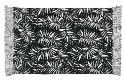 Teppich Fransenteppich 60x90cm Blätter schwarz weiß Wohnzimmerteppich Baumwolle