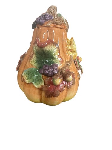 Vintage Fitz & Floyd Autumn Splendor Pumpkin Teapot Ceramic Fall Harvest Vines - Picture 11 of 21
