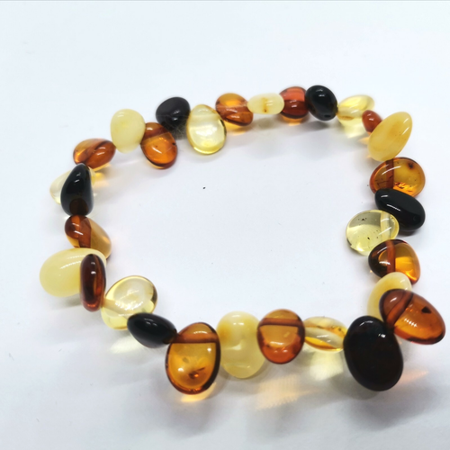 Bracciale multicolore in ambra naturale del Baltico elastico elastico... - Foto 4 di 6