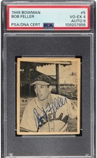 Period-Signed 1948 Bowman Bob Feller #5 PSA VG-EX 4, PSA/DNA Auto 9