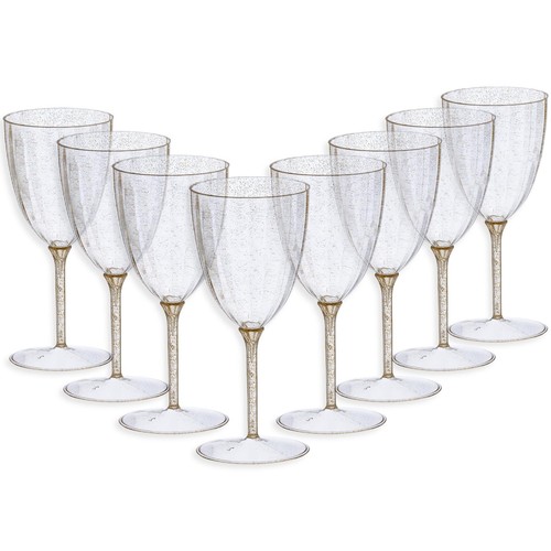Elegant Wine Cup Set - 7 oz (Pack of 8) - Stunning Gold Glitter Glassware - P...