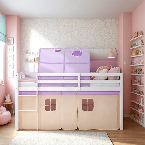 Kinderbett 90x200 Mädchen Rausfallschutz Hochbett Lattenrost Tunnel Homestyle4u - Bild 4 von 10