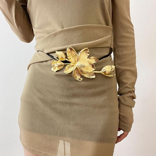 Womens New Flower Gold Pants Decor Rope Belt - Picture 10 of 29