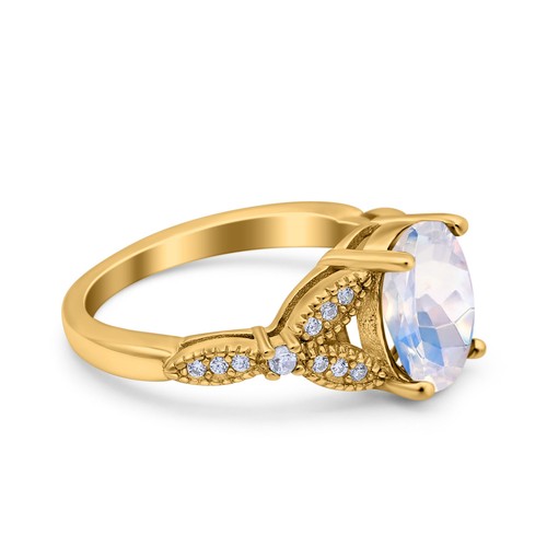 Oval Natural Moonstone Leaf Design Beaded Engagement Ring 925 Sterling Silver - Bild 20 von 24