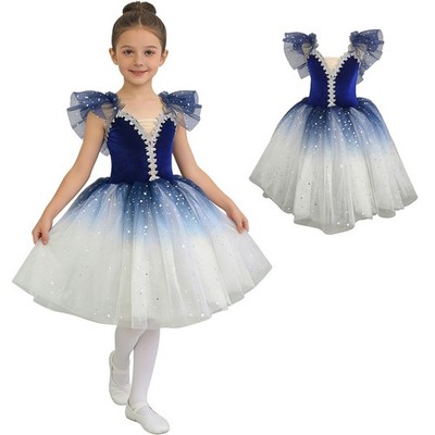 Mädchen Ballettkleid Wettbewerb Tutu Sternenpailletten Tanzkostüm Konzert Tüll