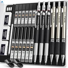 Nicpro 6PCS Art Mechanical Pencil Set, 3PCS Metal Drafting 0.5 Silver 