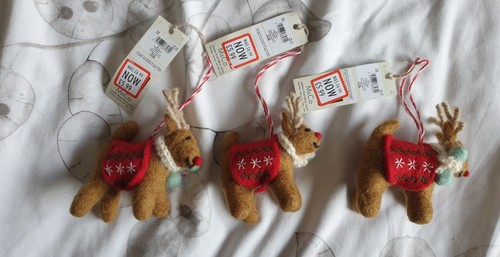 FELT REINDEER CHRISTMAS DECORATIONS X 3 NWTS - Picture 2 of 3