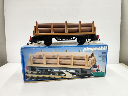 Vintage Playmobil 4105 Flatbed Pipe Car Train 1985 7 Pipes w/ Box G Scale Guage - Picture 2 of 5