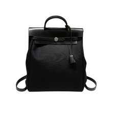 HERMES HAC Ado PM □D Stamp Black SHW Toile  #2870