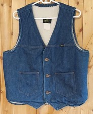 Maverick Mens Denim Vest Sherpa Lined Western Made USA Sanfor Set EUC VINTAGE