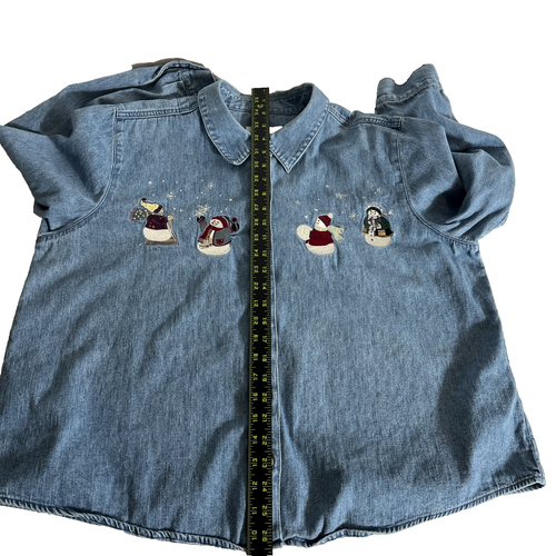 Vintage CJ Banks Jeanshemd 100% Baumwolle Damen 1X Knopfleiste Langarm Schneemann - Bild 6 von 11