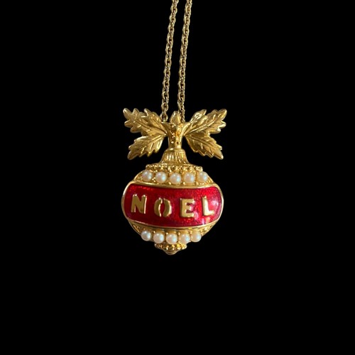 Avon Vintage Weihnachtsschmuck Noel Anhänger Halskette Kunstperlendetail 14" - Bild 2 von 6