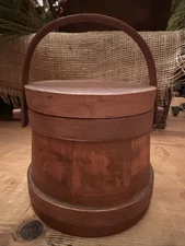 Antique Small Firkin ~ Baby 4 7/8" Sugar Bucket w/Lid & Handle ~ Original Patina