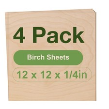 4 Pack Birch Plywood Sheets 12 x 12 x 1/4 Inch 6mm for Laser Cutting Architec...
