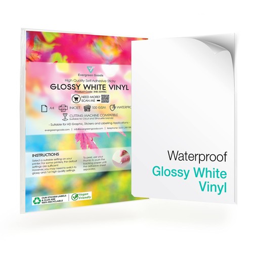 Evergreen Goods 100 x A4 selbstklebendes Vinylpapier glänzend weiß PVC | bedr...