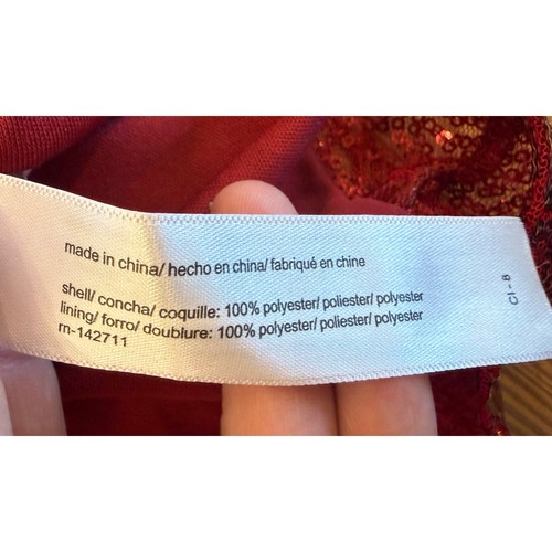 ELOQUII Red Sequin Faux Wrap Dress Long Sleeve Satin Belted Midi Size 16 Holiday - Picture 9 of 9