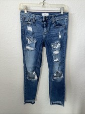 Cello Jeans Women s Size 3/27 Blue Distressed Mid-Rise Skinny Frayed Ankle