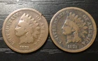 (2) 1873 Indian Head Cent Penny Closed & Open 3, Good (G). Low Bid! E54