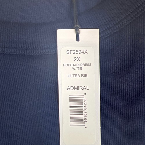 Vestido Michael Stars Talla Grande Hope Midi Ultra Costilla Azul Almirante 2X Nuevo con Etiquetas Elástico - Imagen 5 de 9