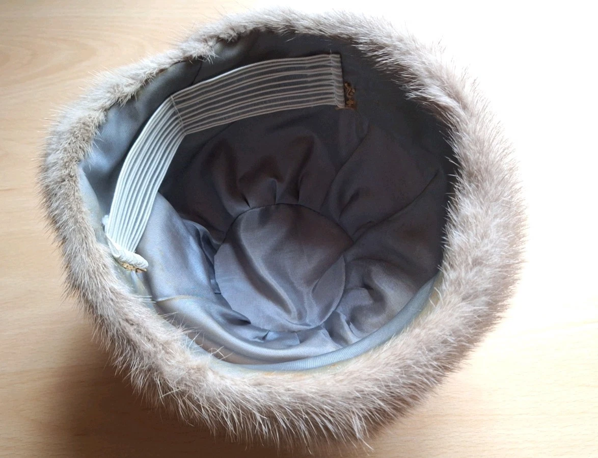 Damen Pelzkappe Pelzmütze, echtes Fell, grau, Vintage