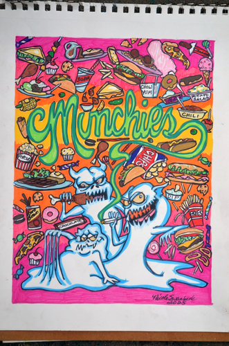 Original Kunst Acryl Marihuana Munchies Junk Food 420 9x12 handbemalt signiert - Bild 1 von 3
