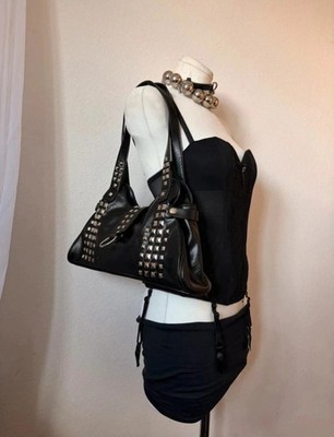 Y2K Black Studded Shoulder Bag Grunge Punk Cyber Gothic Hobo