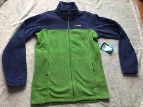 NEW COLUMBIA YOUTH BOYS FLEECE JACKET Green BLUE Large L 14 16 MOCK NECK - Picture 1 of 7