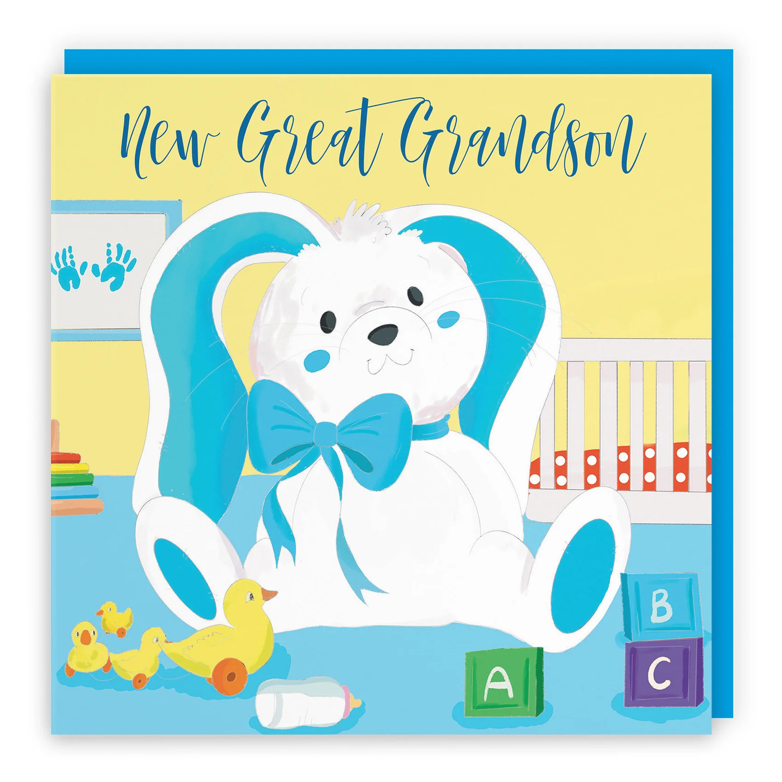 New Great Grandson New Baby Card Blue Rabbit Classic