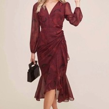 NWT ASTR the Label Burgundy Floral Wrap Midi Dress M | Romantic