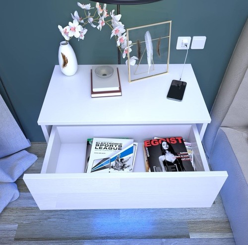 Floating Bedside Table with RGB LED Lights Wall Mounted Bedside Cabinet - Picture 5 of 5