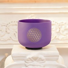 8" C Note 528HZ Purple with Life Flower Color Quartz Crystal Singing Bowl