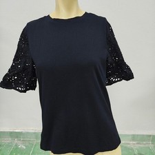 Banana Republic Black Eyelet Lace Sleeve Top Crew Neck Tee Gothic Chic Small