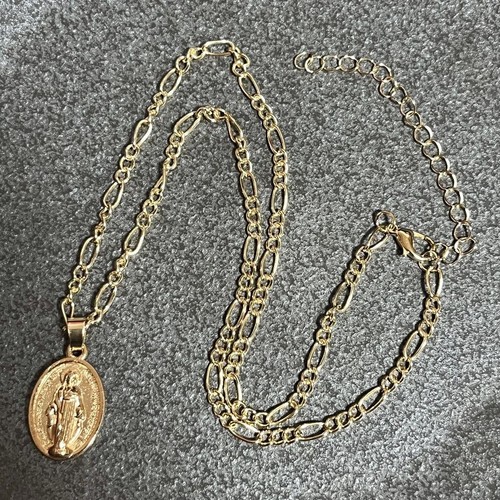 Virgin Mary Necklace Gold Pendant Charm Women Men Miraculous medaille 53cm - Picture 5 of 7