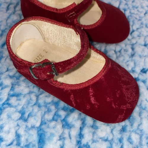 Vintage Lullaby Red Velvet 1970 Buckle Infant Baby Girl dress Shoes Size 2 NEW - Picture 5 of 8