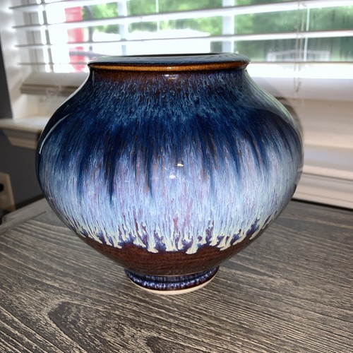 Bill Campbell Art Studio Vase Blue And Brown Drip Glaze Beautiful - Picture 2 of 10