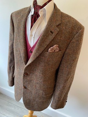 HARRIS TWEED mens DIGEL BROWN HERRINGBONE CHECK HACKING SPORTS JACKET BLAZER 48''