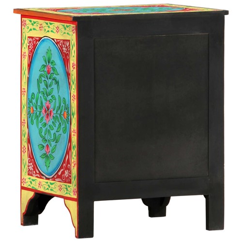 Hand Painted Bedside Cabinet 40x30x50 cm Solid Mango Wood Nightstand Furni 86158 - Picture 5 of 11