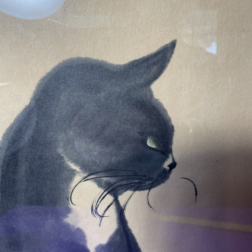 TIP Da Wei Kwo gatto giapponese litografia Kwo Art Studio New York City incorniciata 1958 - Foto 5 di 13