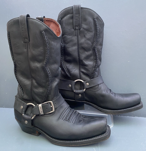 Loblan 641 HR Schwarz Leder Cowboystiefel Eckige Zehenpartie Herren Westernstiefel - UK9,5