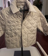 Burberry Diamond Quilted Pale Stone Barn Jacket W/ Pale Stone Check Lining Sz 3y