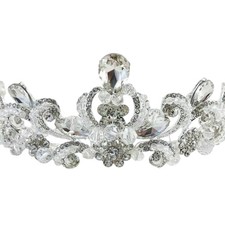 Clear Rhinestone Beaded Metal Silver tone Tiara Crown NEW