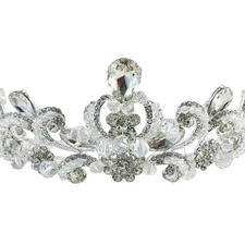 Clear Rhinestone Beaded Metal Silver tone Tiara Crown NEW