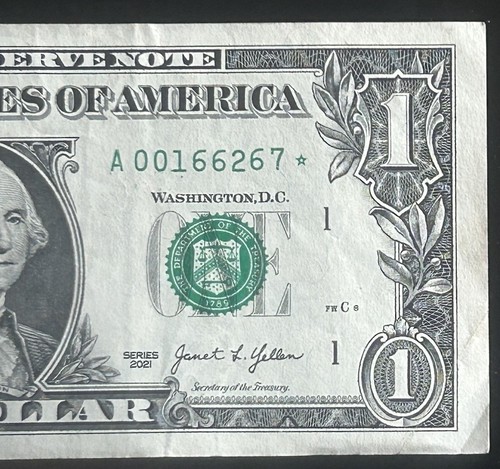 (SELTENER STERNSCHEIN!) 1 $ 640K Print Star Note Seriennummer A00166267 * Serie 2021 - Bild 1 von 4