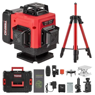 TEENO 360° Laser Level 4D 16 Lines w/2 Batteries+Remote Control+Charger+Tripod