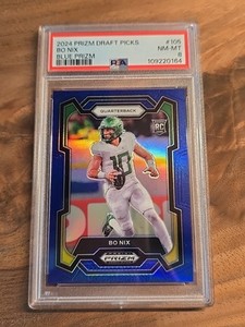 2024 Panini Prizm Draft Picks Blue Prizm #105 Bo Nix 119/199 (RC) PSA 8