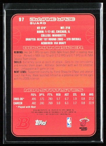 Dwyane Wade 2006-07 Bowman Chrome RC B #97 Miami Heat - Picture 2 of 2