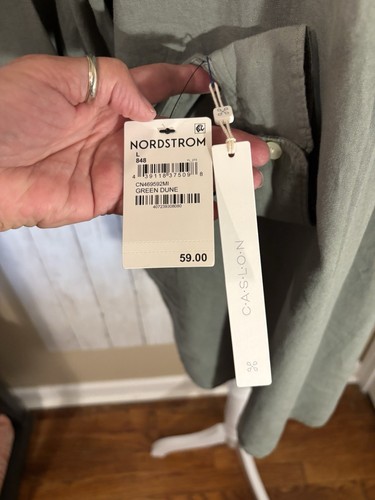 Camisa túnica Caslon mezcla de lino talla L abotonada manga larga verde duna India - Imagen 8 de 12