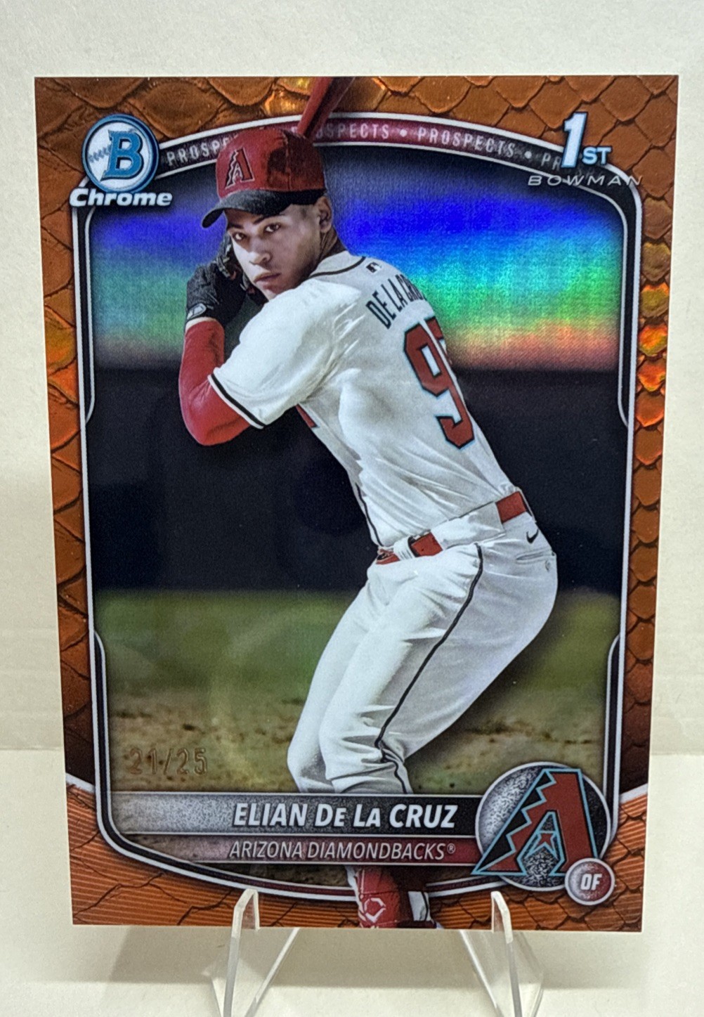 2025 Bowman Chrome 1st Elian De La Cruz Orange Reptilian Refractor #21/25